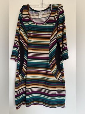Papillon Blanc Teal, Purple & Mustard Striped Scoop Neck Tunic